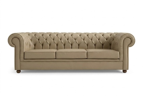 Beige Chesterfield Three Seater Office Furniture Sofa Upholstered