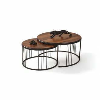 Side table group coffee table coffee table brown 2-piece set table wood