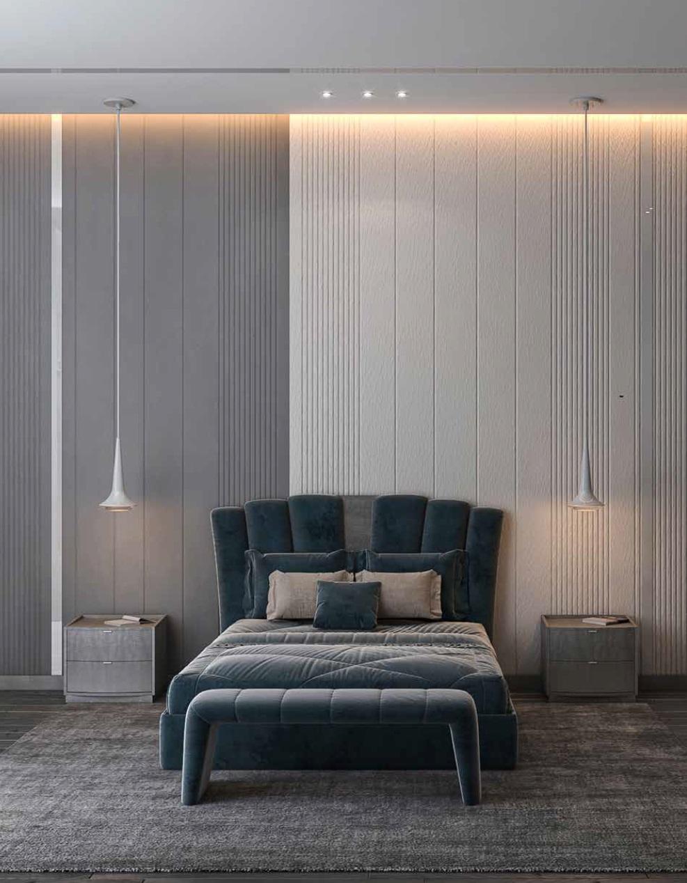 Luxury Double Hotel Beds Italian Furniture New Modern Bed Blue Upholstery Design