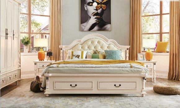 Design 3pcs Set Bedroom Bedside Table Wood Designer Bed Luxury Classic New