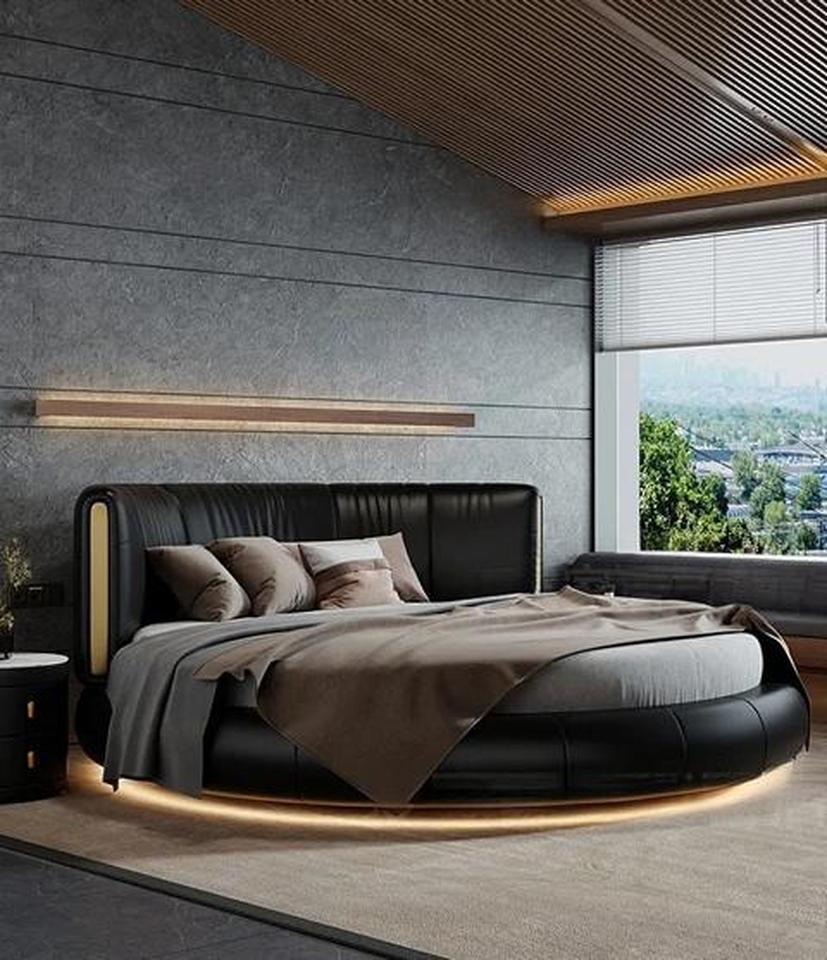 Designer Black Round Bed Lighted Bed Luxurious LED Immediate SOFORT