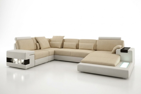 Big Sofa Living Area Leather Sofa Upholstered Seat Corner Couch Set Sofas with USB