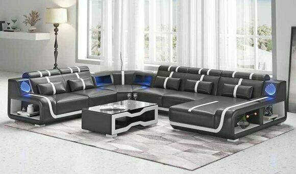 Living area XXL sofa U shape large corner sofa leather sofa black sofas