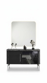 Black bedroom set designer chest of drawers with LED mirror set