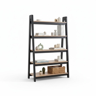 Black-Beige Bookcase Living Room Filing Shelves Wooden Shelves Furniture