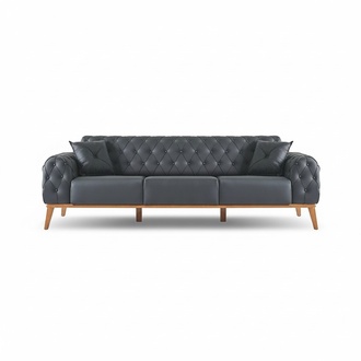 Black Chesterfield 3-Seater Luxurious Office Faux Leather Furniture