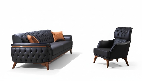 Black Chesterfield designer set luxury leather sofa designer armchair