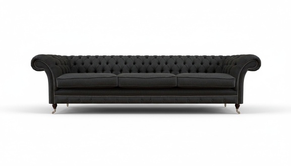 Black Chesterfield upholstered furniture luxurious three-seater sofa 3-seater