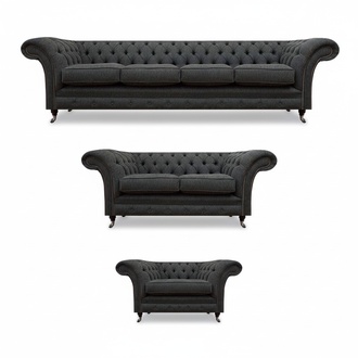 Black Chesterfield sofa set designer four-seater upholstered two-seater