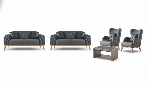 Black Chesterfield office suite elegant 2x 2-seater coffee table