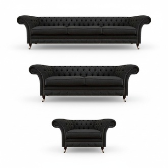 Black Chesterfield textile couches elegant furniture set designer sofas 3-piece