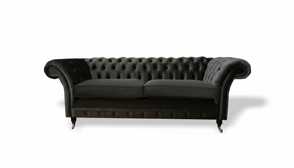 Black Chesterfield three-seater sofa couch upholstered living room furniture fabric new