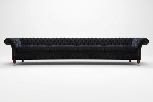 Black Chesterfield upholstered four-seater living room elegant fabric sofa