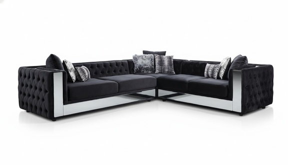 Black Chesterfield upholstered sofa corner sofa set upholstery luxury corner sofas