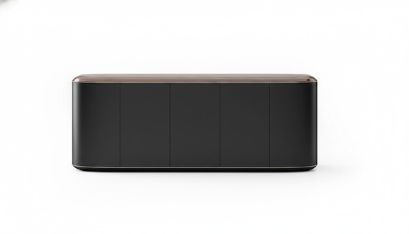 Black console made of wood, modern, stylish, and high-quality.