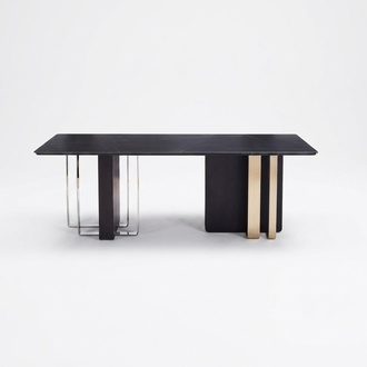 Black Dining Table Rectangular Solid Wood Stainless Steel Designer TABLE