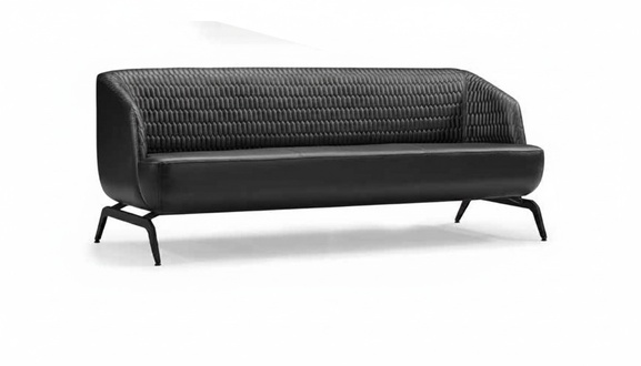 Black leather sofa designer 3-seater couch living room seating furniture 3-seater