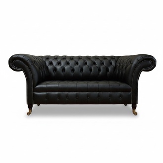 Black leather sofa living room two seater sofa couch upholstery Chesterfield