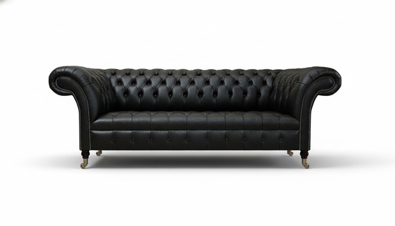 Black Leather Sofa Sofa Three Seater Couch Luxury Chesterfield Designer Furnishings