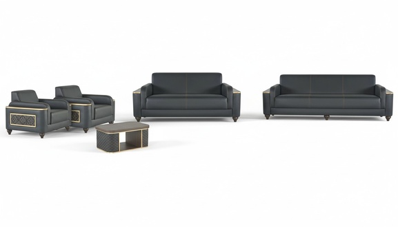 Black living room seating suite designer three-seater armchair coffee table