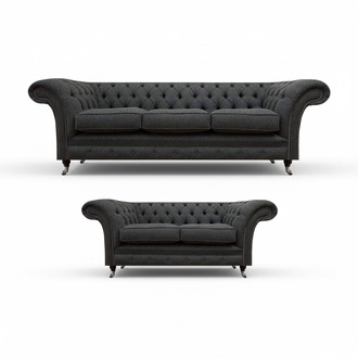 Black living room Chesterfield furniture designer upholstered sofas 2-piece