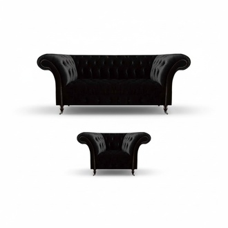 Black living room Chesterfield furniture designer three-seater two-seater.