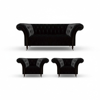 Black living room Chesterfield sofa designer three-seater armchair.