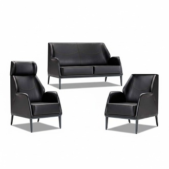 Black living room leather set modern 2-seater 2x armchair 3-piece set
