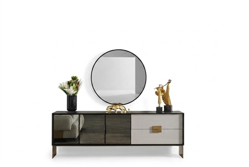 Black living room set designer sideboard luxury mirror 2pc set new