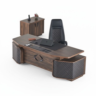 Black modern office desk office chair chest of drawers brown workspace set office
