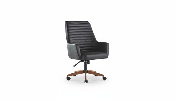 Black office chair office furniture wheels leather stainless steel modern soft