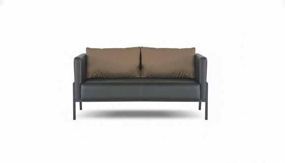 Black Office Two Seater Modern Seating Luxurious Leather 2 Seater
