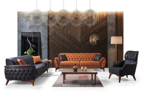 Black-Orange Chesterfield Sofa Set Living Room Couches Armchairs 4 Pieces