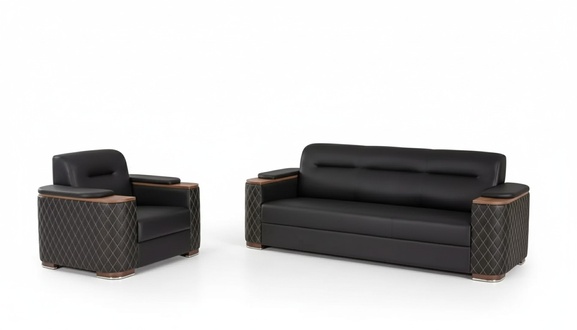Black sofa set three seater armchair study luxury 2pcs 3+1