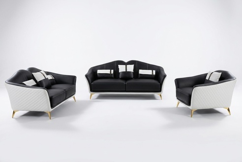 Black Sofa Set 3+2+1 Set Living Landscape Sofa Couch Set Leather Sofa New