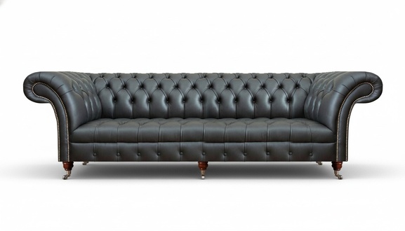 Black Sofa Three Seater Couch Upholstered Leather Luxury Upholstered Furniture Chesterfield