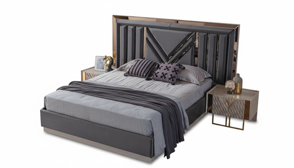 Black Stainless Steel Double Bed Exclusive Bedroom Furniture Bedside Tables
