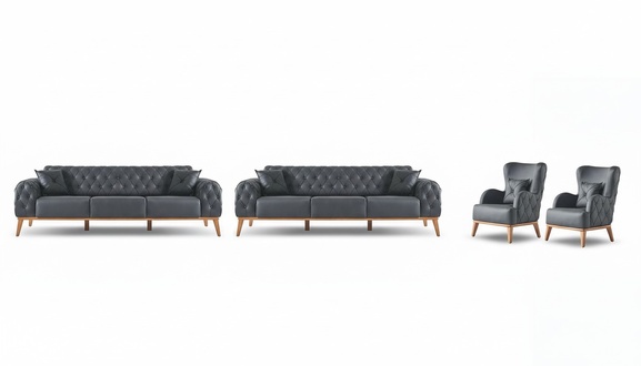 Black study set luxurious 2x 3-seater elegant 2x armchairs 4-piece