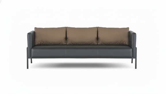 Black office three-seater designer seating luxury leather couch