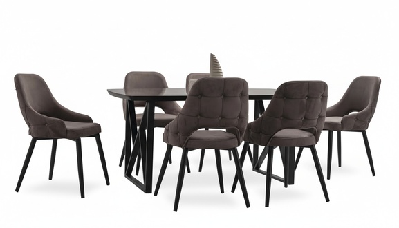 Black Stylish Dining Room Set Luxury Dining Table 6x Chairs Set 7-piece.