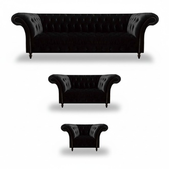 Black textile sofas designer living room luxury seating set furniture 3-piece