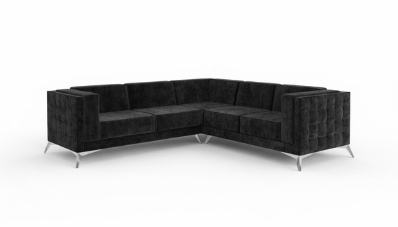 Black Velvet Design Corner Sofa Chesterfield Sofa Couch Living Landscape Fabric Seat