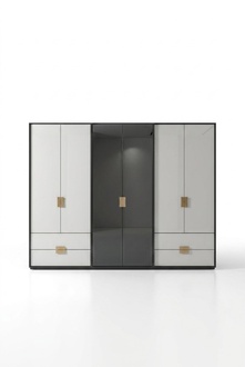 Black and white bedroom wardrobe Modern 6-door wardrobe