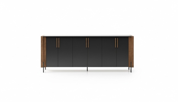 Black wooden console, modern, elegant design, versatile, durable.