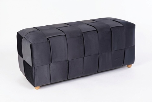 Black wooden textile stool in an elegant design.