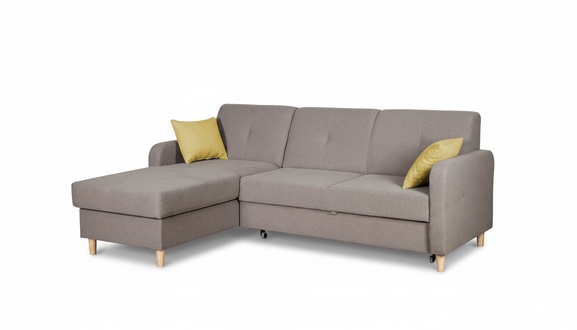 Corner Sofa L-Form Sofa Couch Design Upholstery Modern Textile Bed Function Grey Fabric