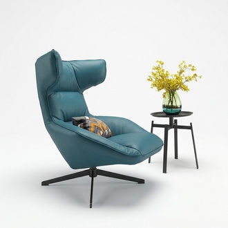 Blue Armchair Luxury 1-Seater Leather Armchair Upholstered Furniture Living Room Seat