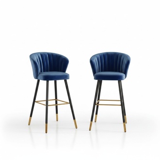 Blue bar stool designer furniture stainless steel upholstery 1-seater wooden feet