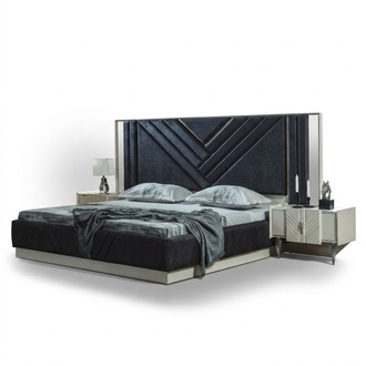 Blue bed Designer bed frame Bedroom furniture Luxury bedside tables