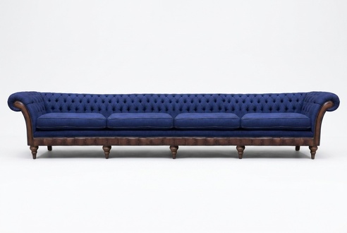 Blue Chesterfield Living Room Four-Seater Sofa Exclusive Upholstered Furniture